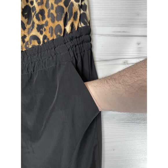 Express Jumpsuit Womens Medium Black Leopard Strapless Drawstring Waist Pockets - Picture 3 of 10